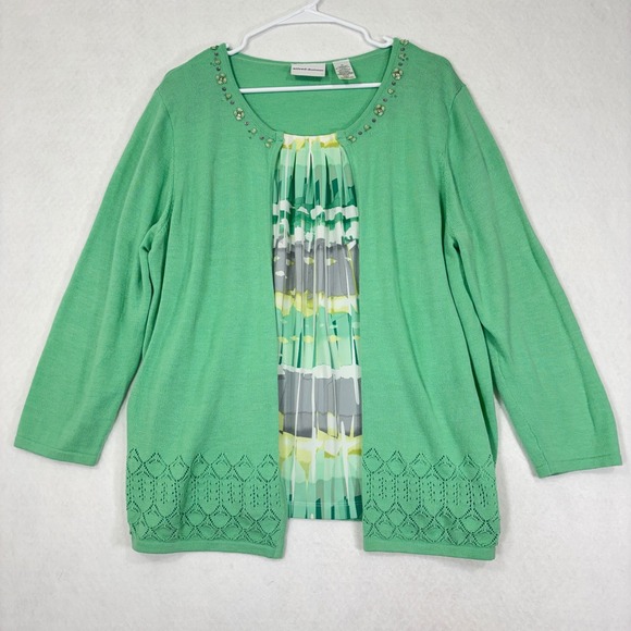 Alfred Dunner Sweaters - Alfred Dunner‎ Embellished Cardigan XL Layered Inset Classic Lightweight Sweater